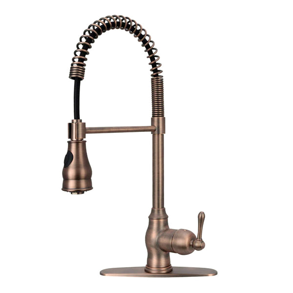 Copper Pre-Rinse Spring Kitchen Faucet, Single Level Solid Brass Kitchen Sink Faucets with Pull Down Sprayer - AK96518C