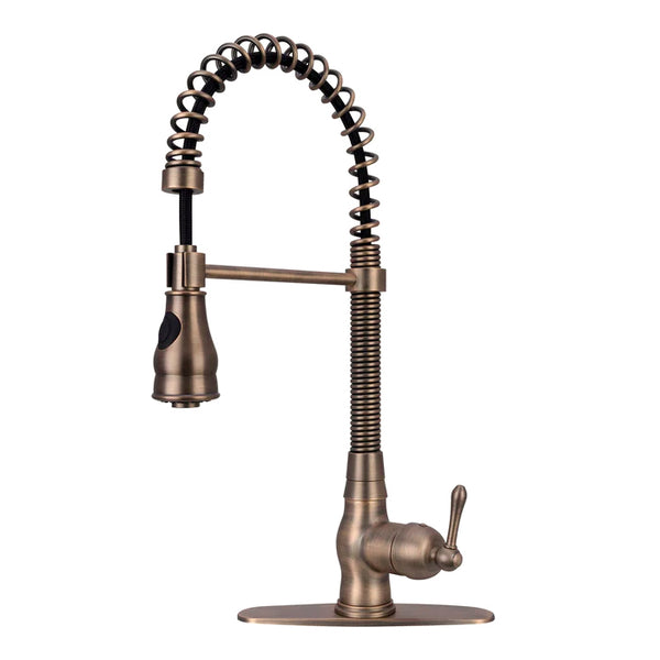 Copper Pre-Rinse Spring Kitchen Faucet, Single Level Solid Brass Kitchen Sink Faucets with Pull Down Sprayer