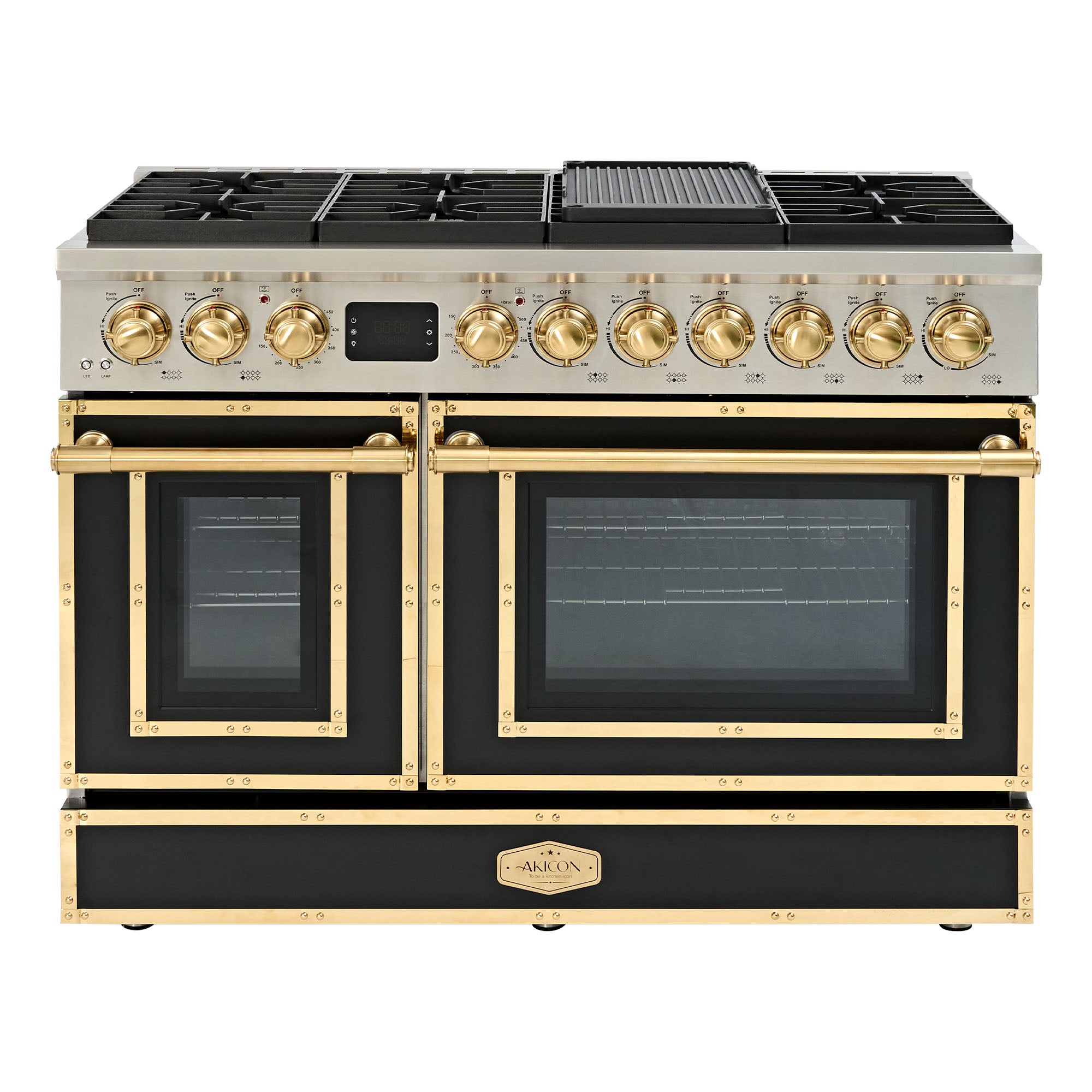 48“ Freestanding Gas Range with 8 Sealed Burners Cooktop, Rapid Convection Oven, Natural Gas/LP Convertible
