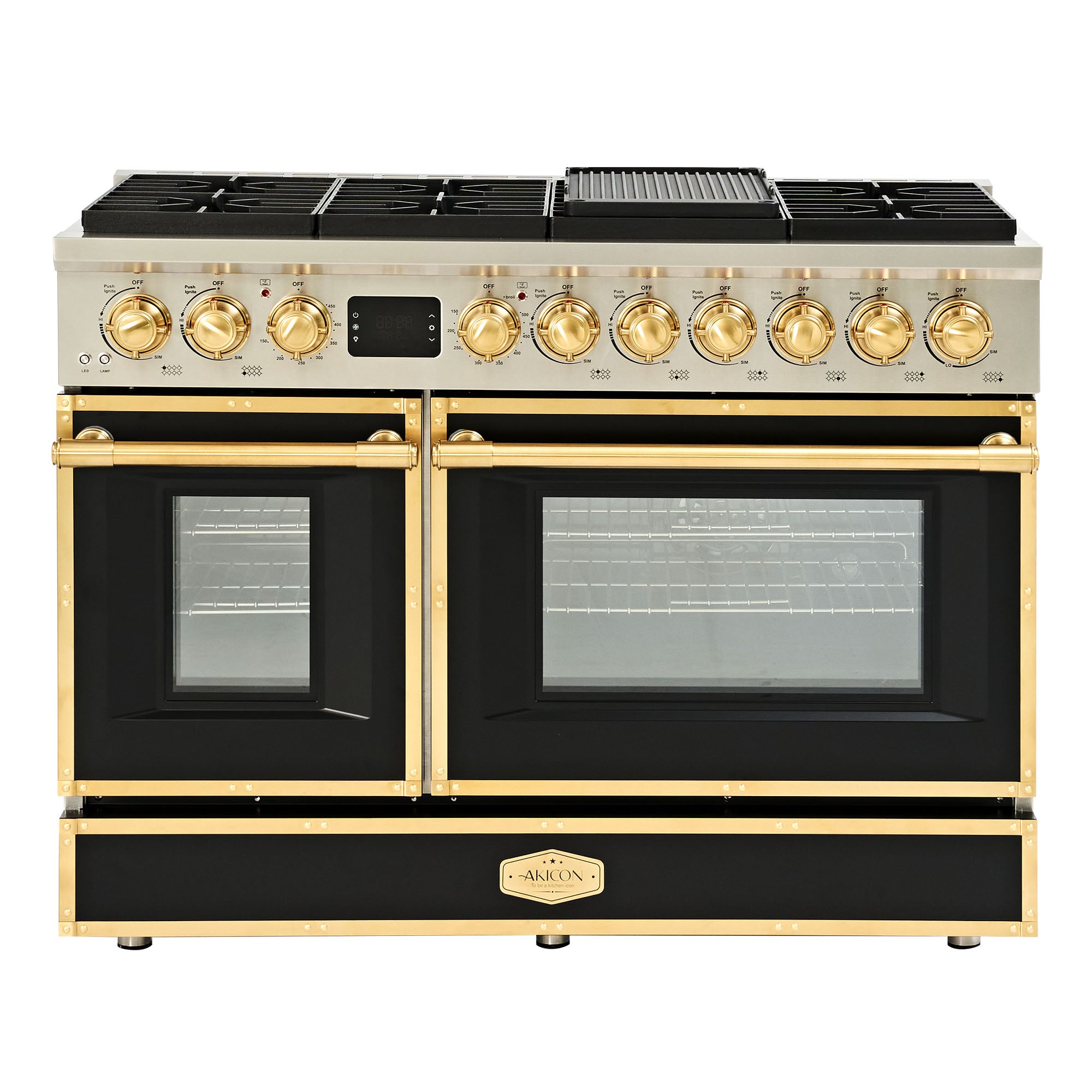 48“ Freestanding Gas Range with 8 Sealed Burners Cooktop, Rapid Convection Oven, Natural Gas/LP Convertible