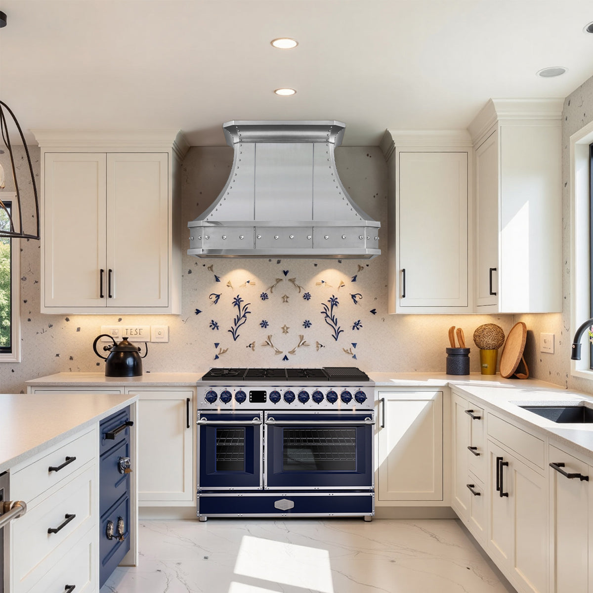 48“ Freestanding Custom Gas Range with 8 Sealed Burners Cooktop, Rapid Convection Oven, Natural Gas/LP Convertible - AK-G48N05A-B1