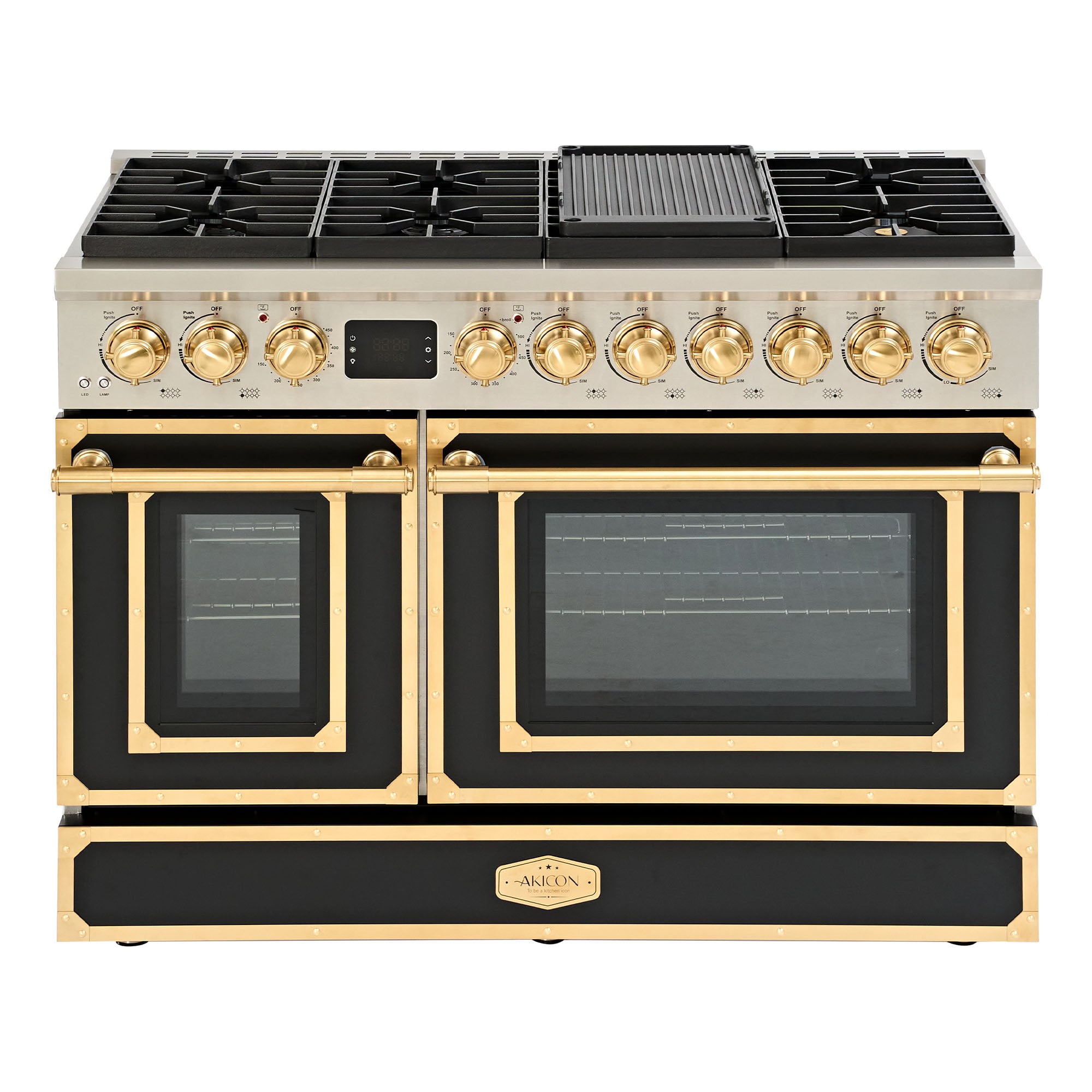 48“ Freestanding Gas Range with 8 Sealed Burners Cooktop, Rapid Convection Oven, Natural Gas/LP Convertible