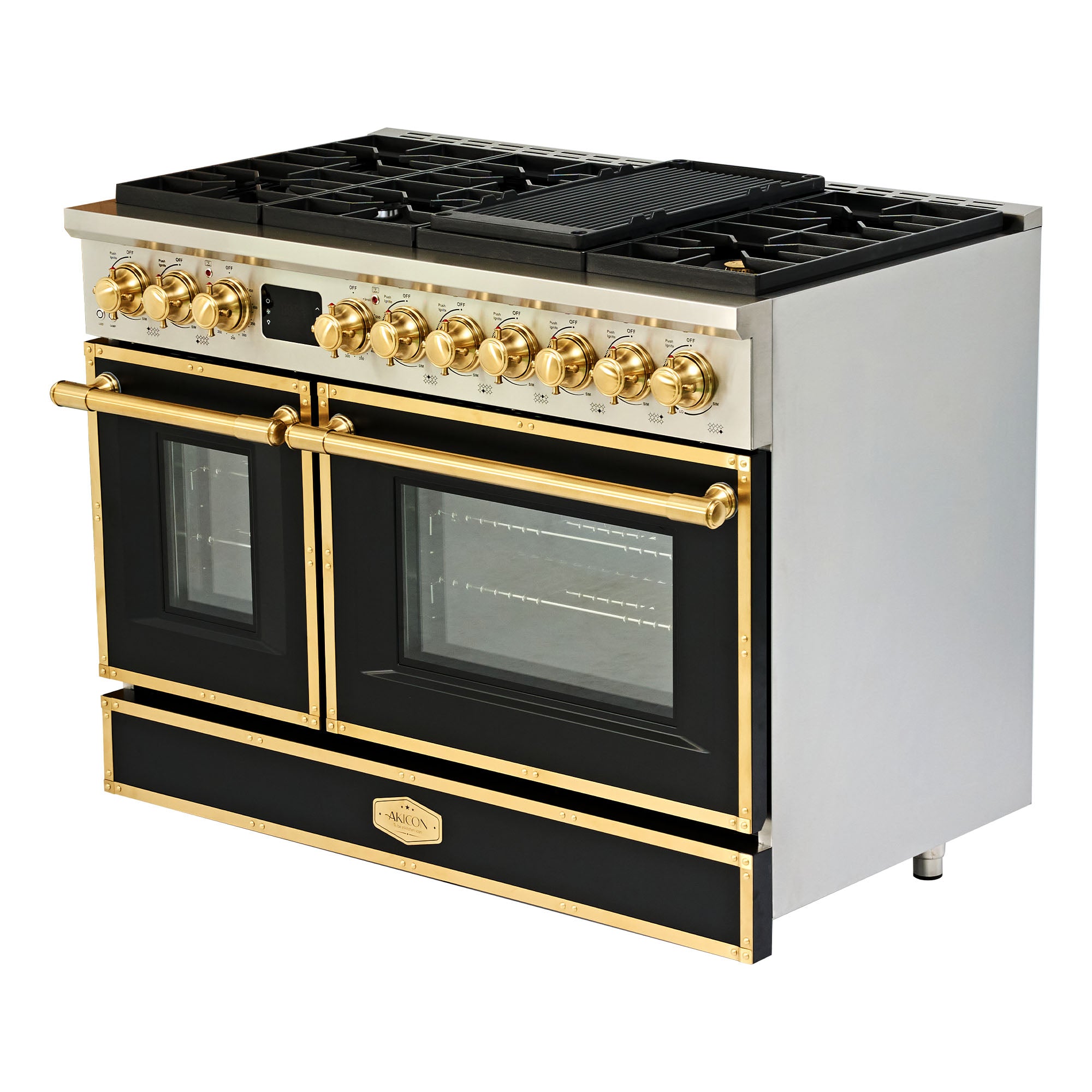 48“ Freestanding Gas Range with 8 Sealed Burners Cooktop, Rapid Convection Oven, Natural Gas/LP Convertible
