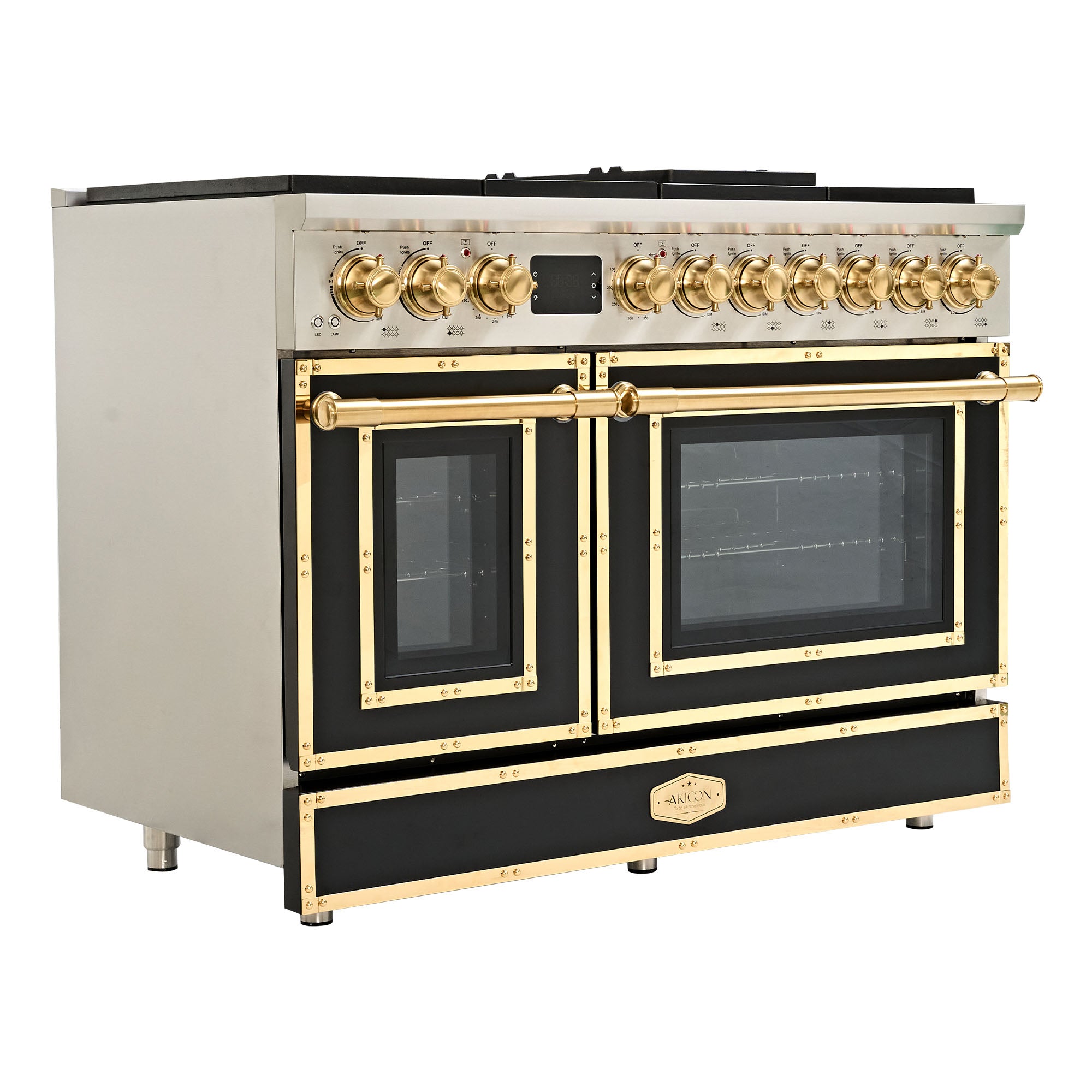 48“ Freestanding Gas Range with 8 Sealed Burners Cooktop, Rapid Convection Oven, Natural Gas/LP Convertible