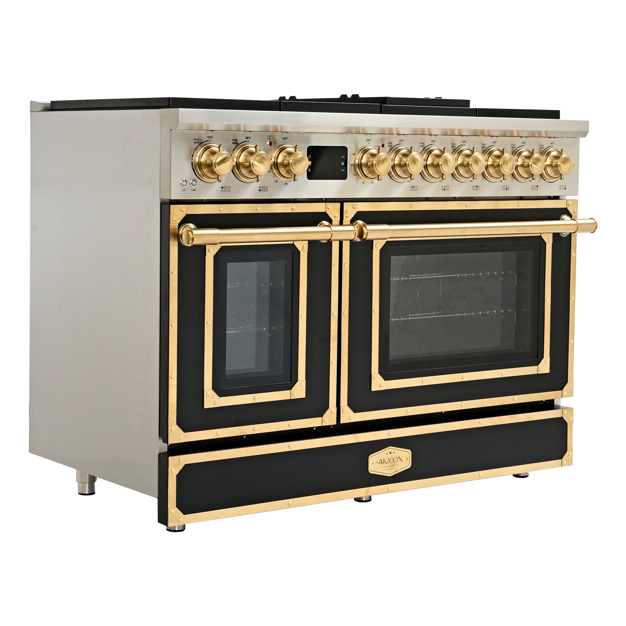 48“ Freestanding Gas Range with 8 Sealed Burners Cooktop, Rapid Convection Oven, Natural Gas/LP Convertible