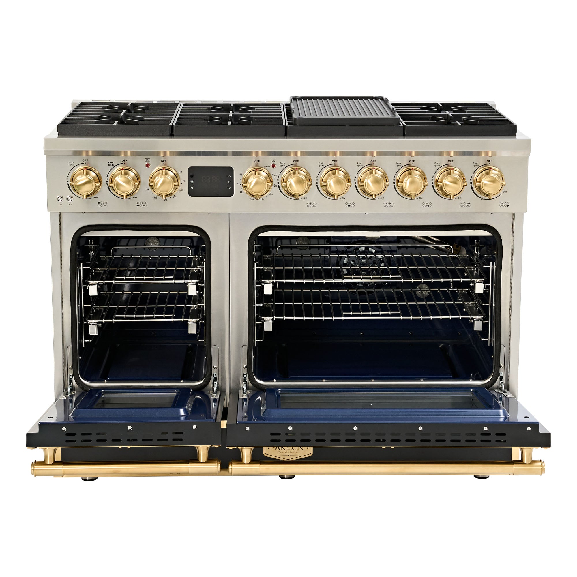 48“ Freestanding Gas Range with 8 Sealed Burners Cooktop, Rapid Convection Oven, Natural Gas/LP Convertible