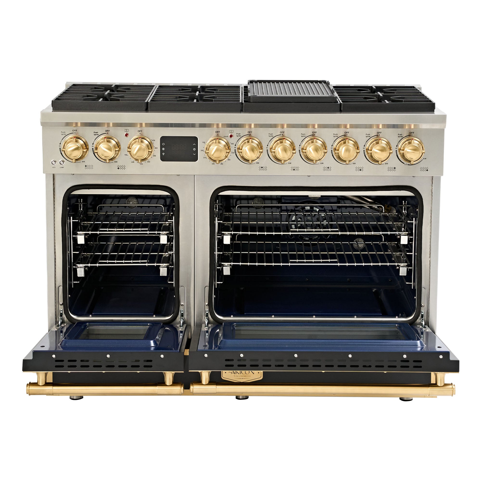 48“ Freestanding Gas Range with 8 Sealed Burners Cooktop, Rapid Convection Oven, Natural Gas/LP Convertible