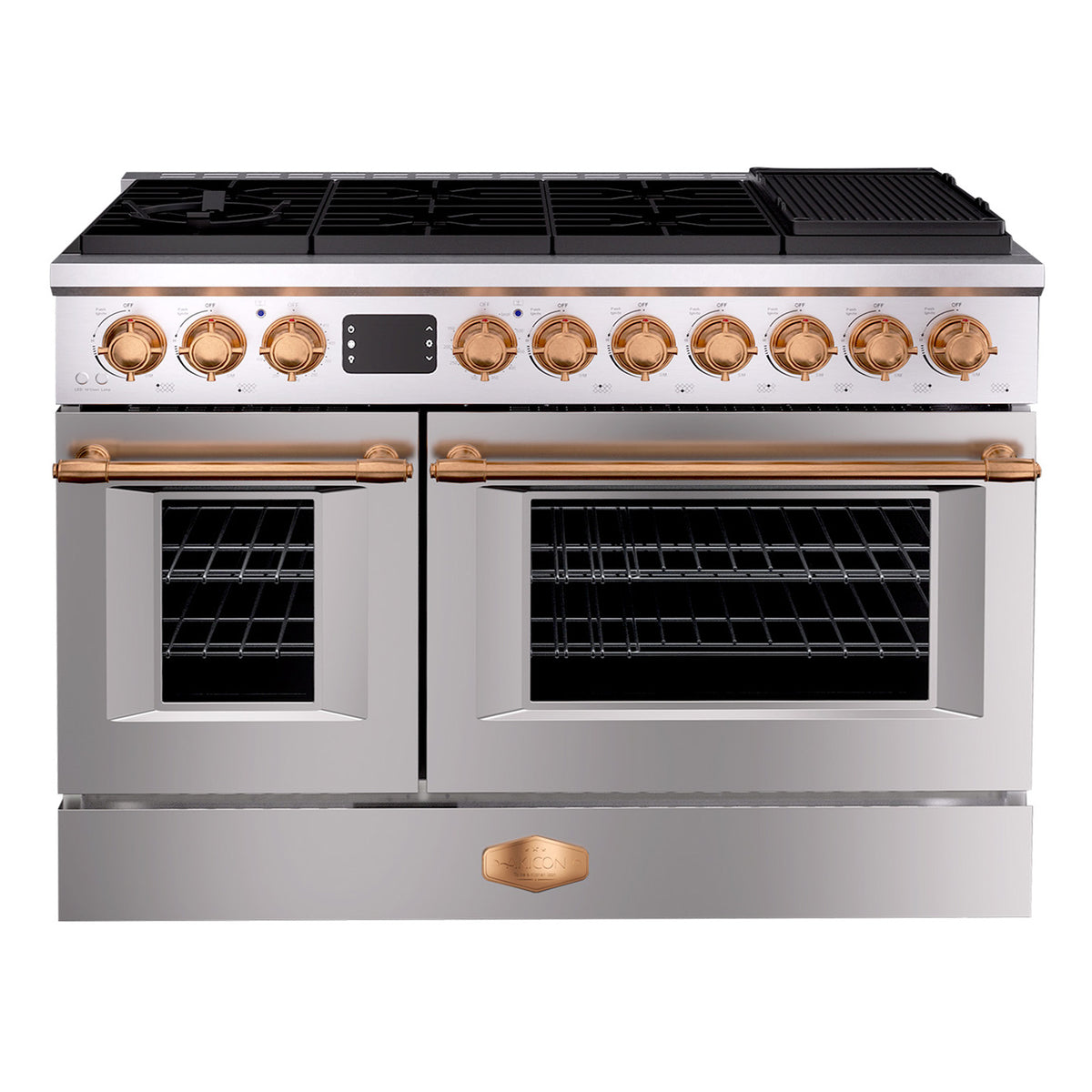 48" Freestanding Gas Range with 8 Sealed Burners Cooktop, Rapid Convection Oven, Natural Gas/LP Convertible - AK-G48N05A-BS