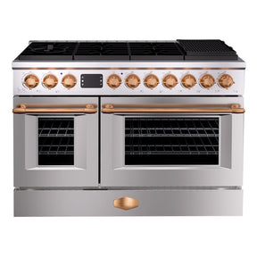 48" Freestanding Gas Range with 8 Sealed Burners Cooktop, Rapid Convection Oven, Natural Gas/LP Convertible - AK-G48N05A-BS