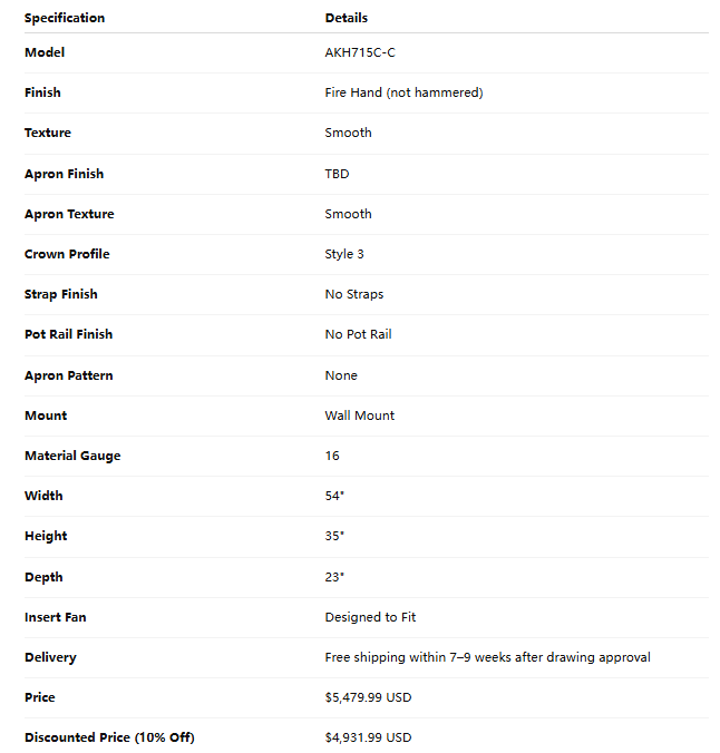 Akicon Custom Copper Range Hood for Carmela