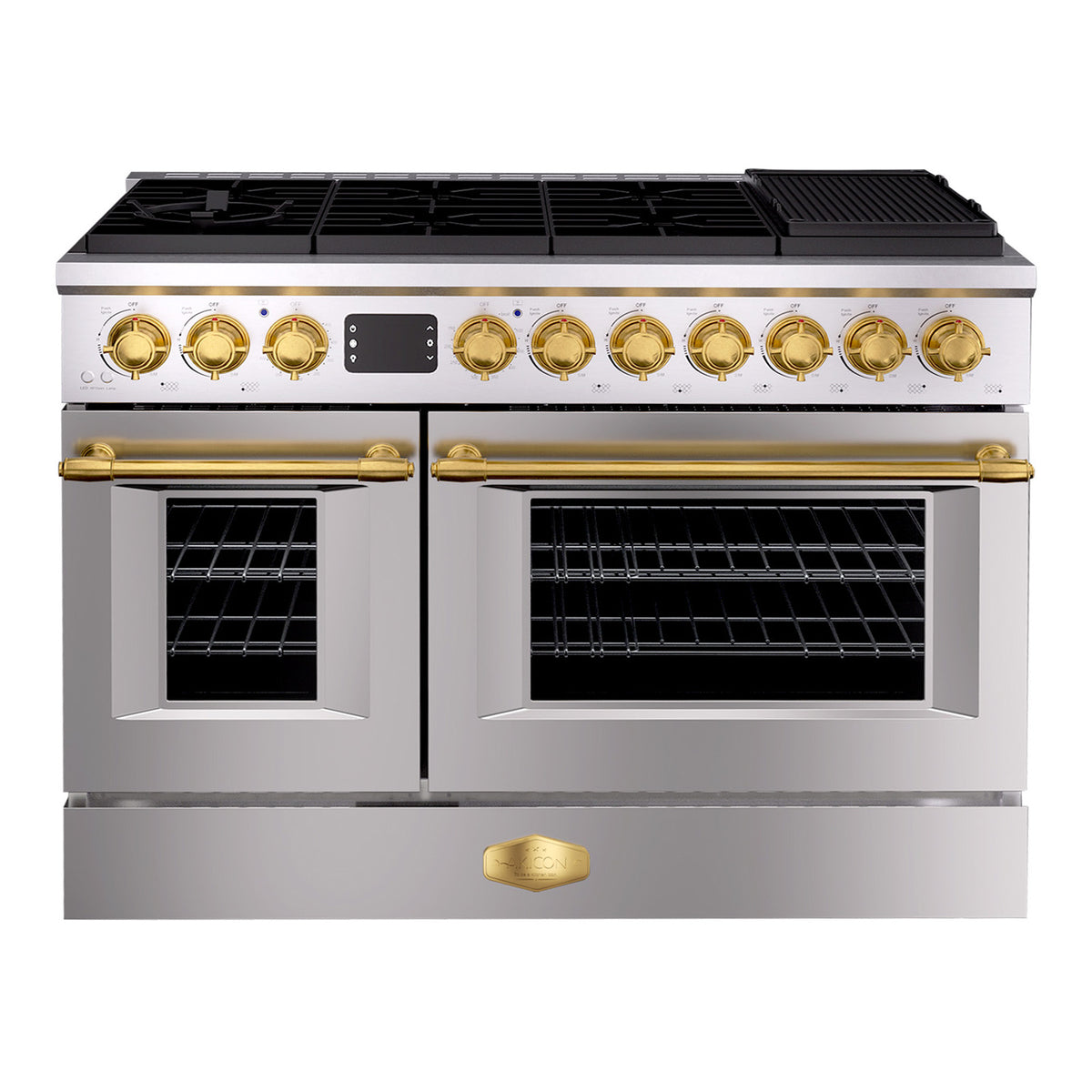 48" Freestanding Gas Range with 8 Sealed Burners Cooktop, Rapid Convection Oven, Natural Gas/LP Convertible - AK-G48N05A-BS