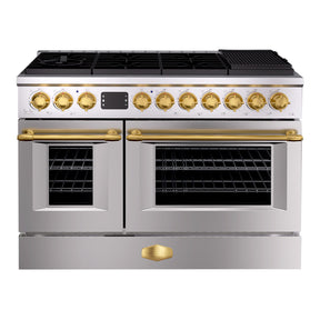 48" Freestanding Gas Range with 8 Sealed Burners Cooktop, Rapid Convection Oven, Natural Gas/LP Convertible - AK-G48N05A-BS