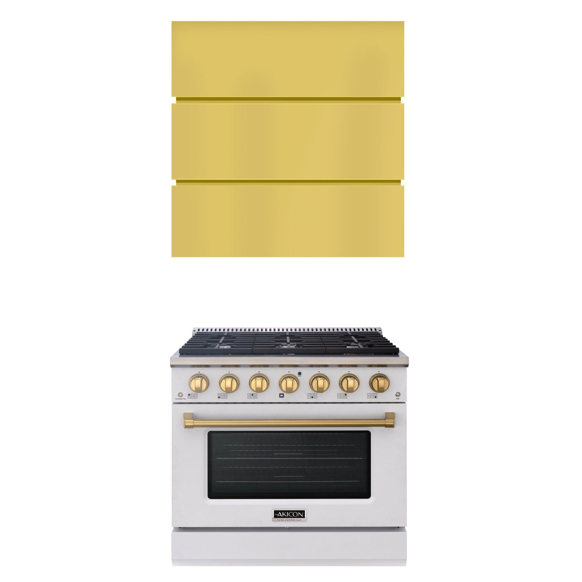 Akicon 36" Stainless Steel Range Hood with 600 CFM Insert & 6-Burner Gas Range Combo – Powerful Ventilation, Convection Oven, Multiple Finishes