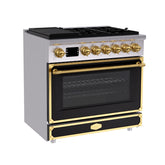 Akicon 36 Inch Freestanding Gas Range with 6 Sealed Burners Cooktop, Rapid Convection Oven, 5.2 Cu.Ft. Large Capacity with Heavy-Duty Cast Iron Grate Cooking Stove, Natural Gas/LP Convertible