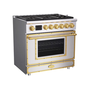36 Inch Freestanding Custom Gas Range with 6 Sealed Burners Cooktop, Rapid Convection Oven, Natural Gas/LP Convertible - AK-G36N05A-2