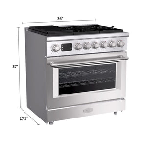 36” Freestanding Gas Range with 6 Sealed Burners Cooktop, Natural Gas/LP Convertible - AK-G36N05A-BS
