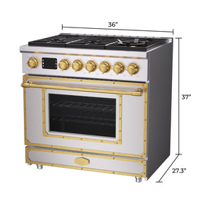 36 Inch Freestanding Custom Gas Range with 6 Sealed Burners Cooktop, Rapid Convection Oven, Natural Gas/LP Convertible - AK-G36N05A-2