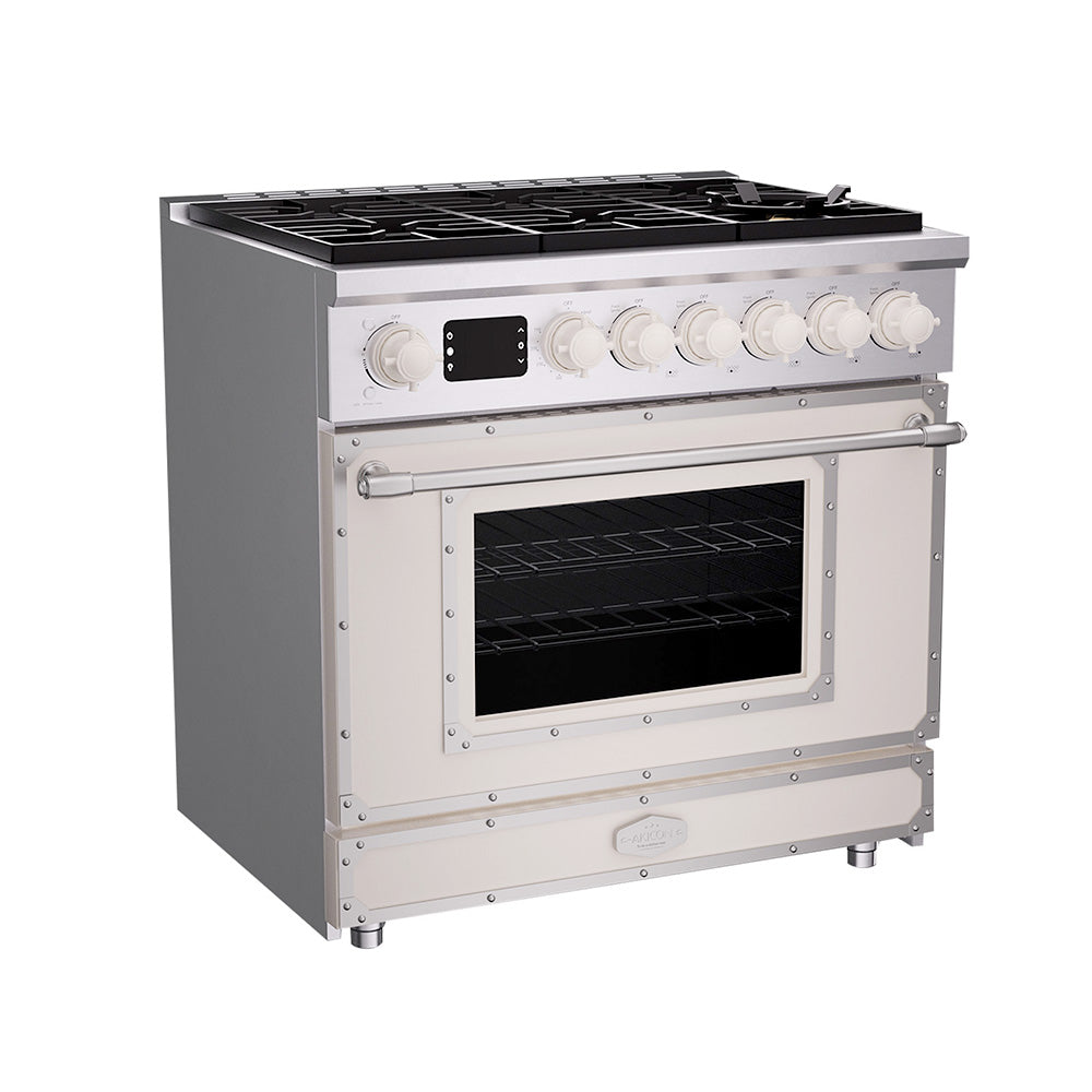 36 Inch Freestanding Custom Gas Range with 6 Sealed Burners Cooktop, Rapid Convection Oven, Natural Gas/LP Convertible - AK-G36N05A-2