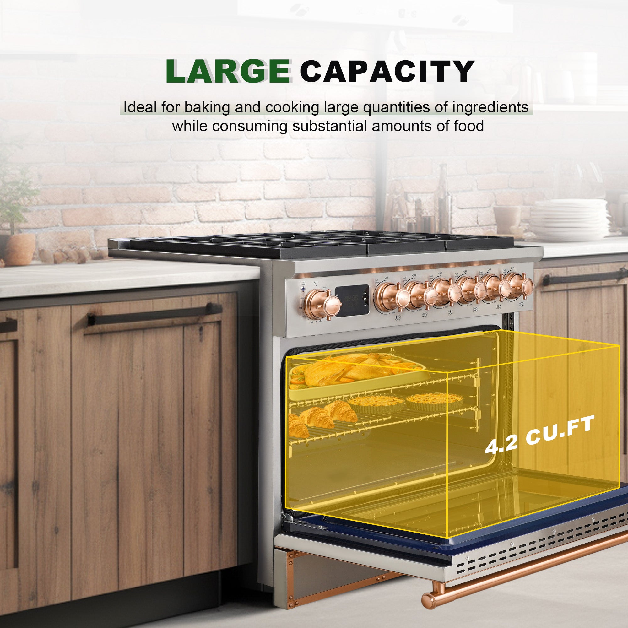 36 Inch Freestanding Gas Range with 6 Sealed Burners Cooktop, Rapid Convection Oven, Natural Gas/LP Convertible