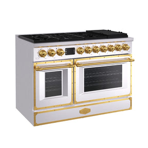 Akicon 48 Inch Freestanding Gas Range with 8 Sealed Burners Cooktop, Rapid Convection Oven, 6.7 Cu.Ft. Dual Zone Capacity with Heavy-Duty Cast Iron Grate Cooking Stove, Natural Gas/LP Convertible