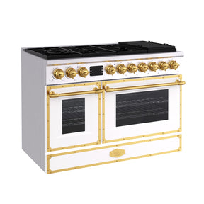 Akicon 48 Inch Freestanding Gas Range with 8 Sealed Burners Cooktop, Rapid Convection Oven, 6.7 Cu.Ft. Dual Zone Capacity with Heavy-Duty Cast Iron Grate Cooking Stove, Natural Gas/LP Convertible