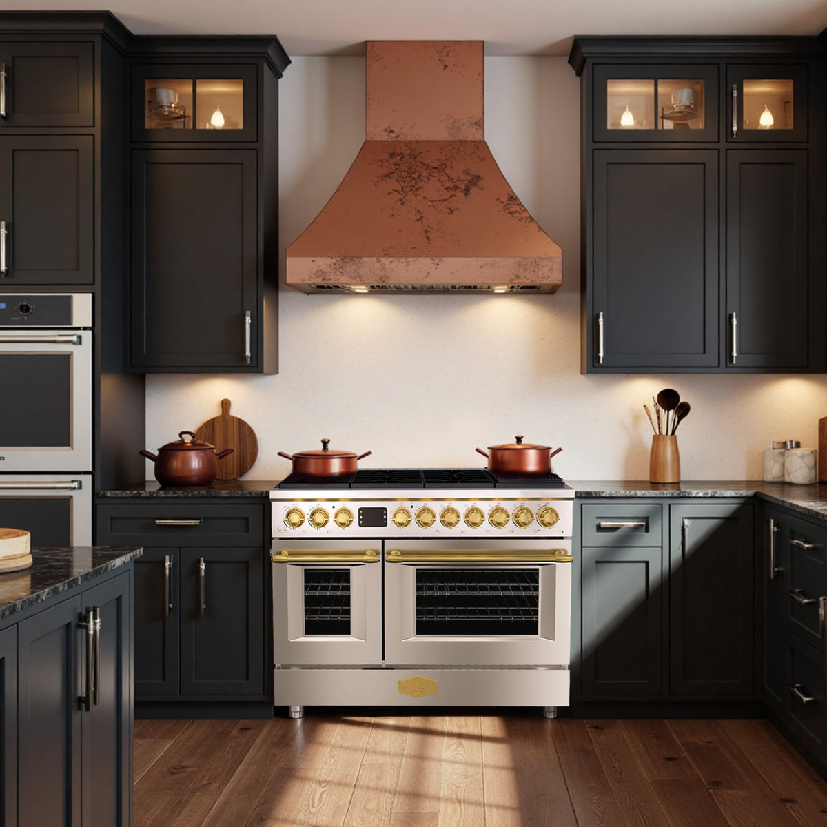 48" Freestanding Gas Range with 8 Sealed Burners Cooktop, Rapid Convection Oven, Natural Gas/LP Convertible - AK-G48N05A-BS