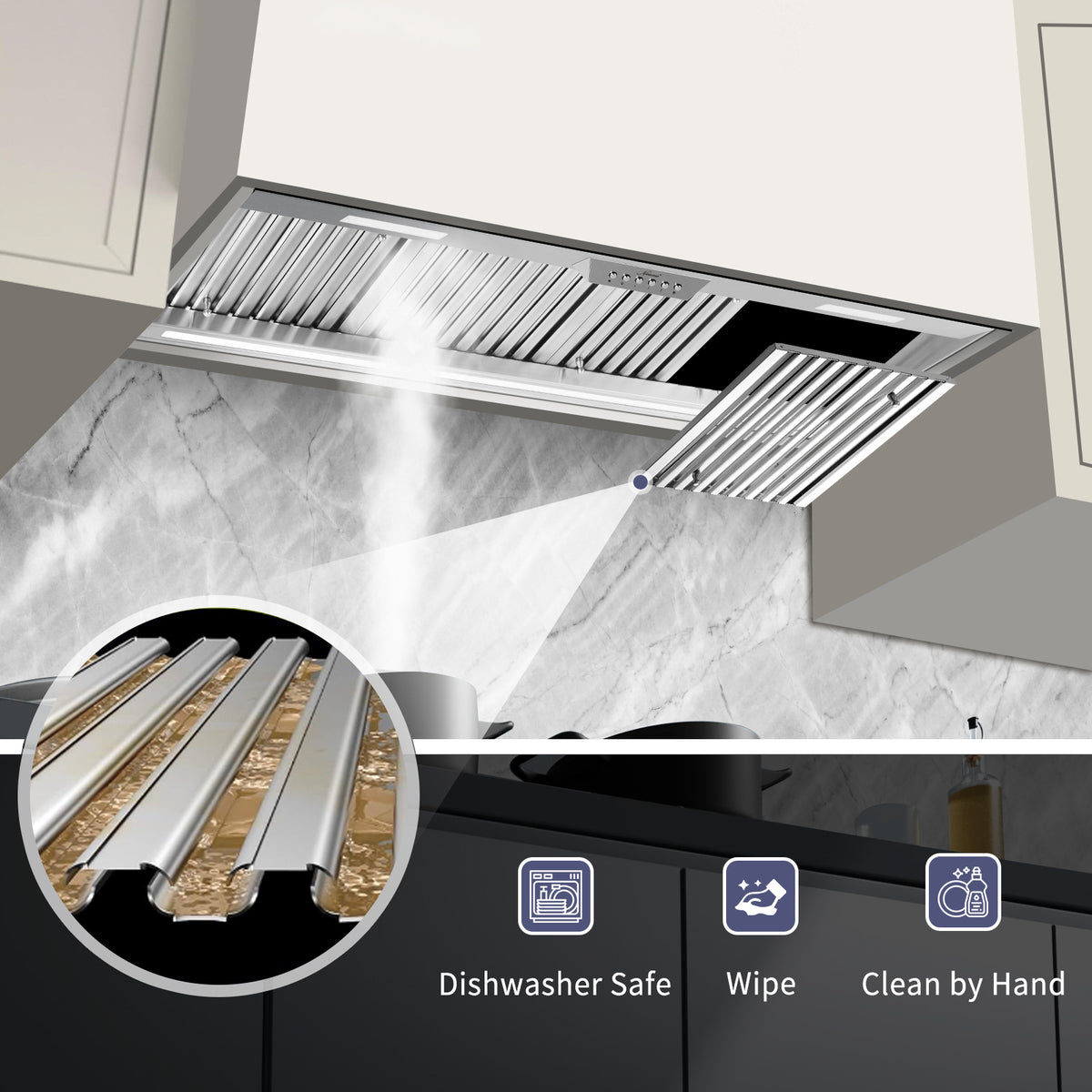 48" Range Hood Insert, 1200 CFM Stainless Steel Ducted Vent Hood Insert