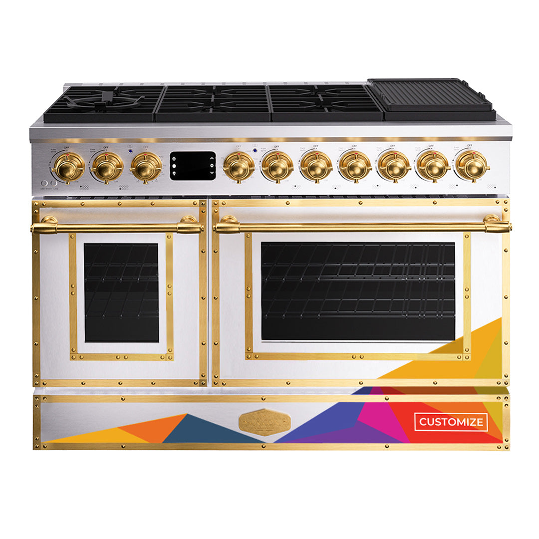 48“ Freestanding Custom Gas Range with 8 Sealed Burners Cooktop, Rapid Convection Oven, Natural Gas/LP Convertible - AK-G48N05A-2
