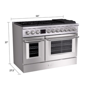 48" Freestanding Gas Range with 8 Sealed Burners Cooktop, Rapid Convection Oven, Natural Gas/LP Convertible - AK-G48N05A-BS