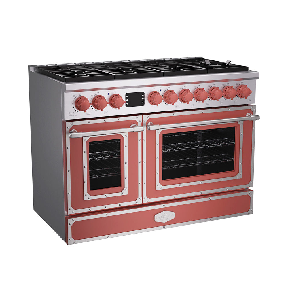 48“ Freestanding Custom Gas Range with 8 Sealed Burners Cooktop, Rapid Convection Oven, Natural Gas/LP Convertible - AK-G48N05A-2