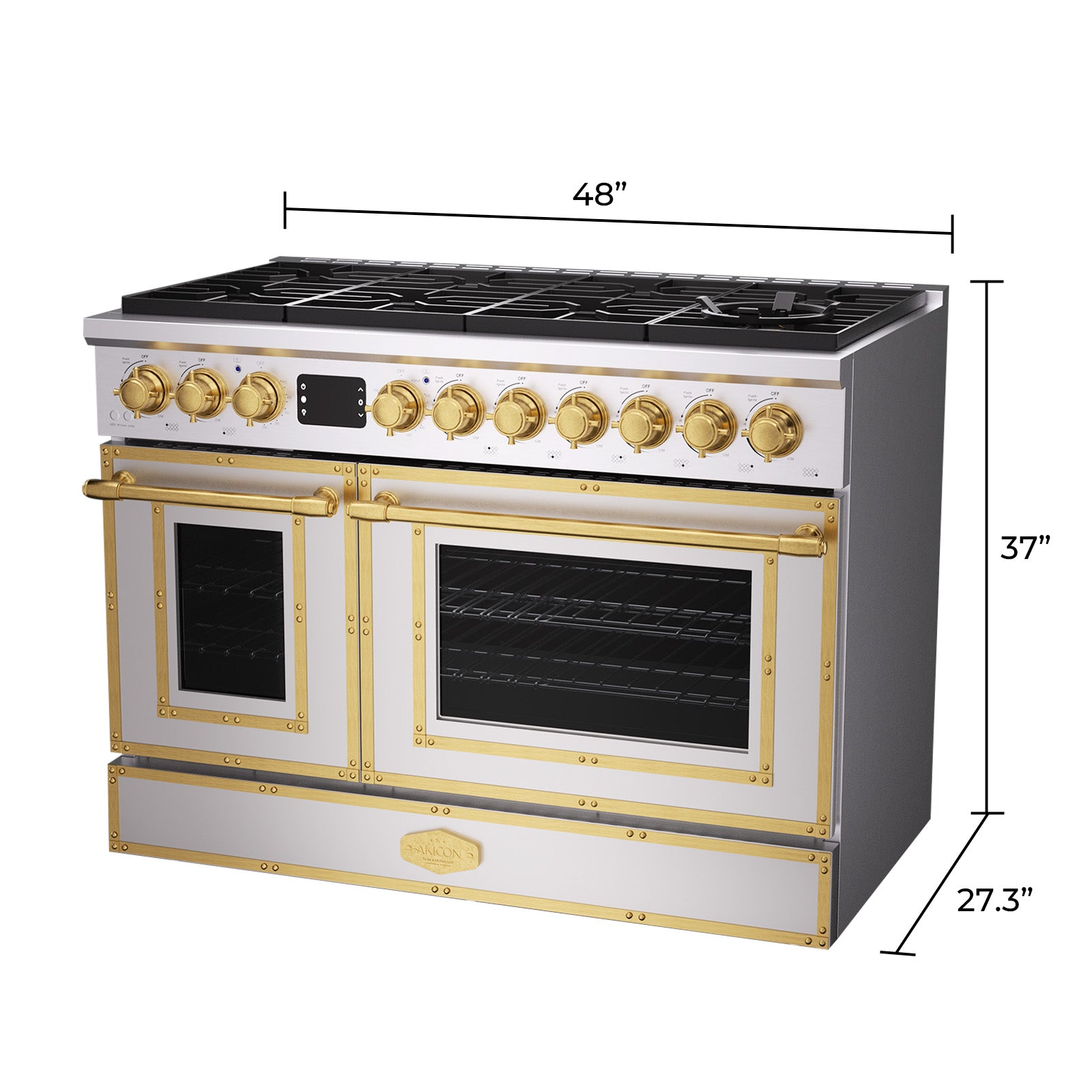 48“ Freestanding Custom Gas Range with 8 Sealed Burners Cooktop, Rapid Convection Oven, Natural Gas/LP Convertible - AK-G48N05A-2