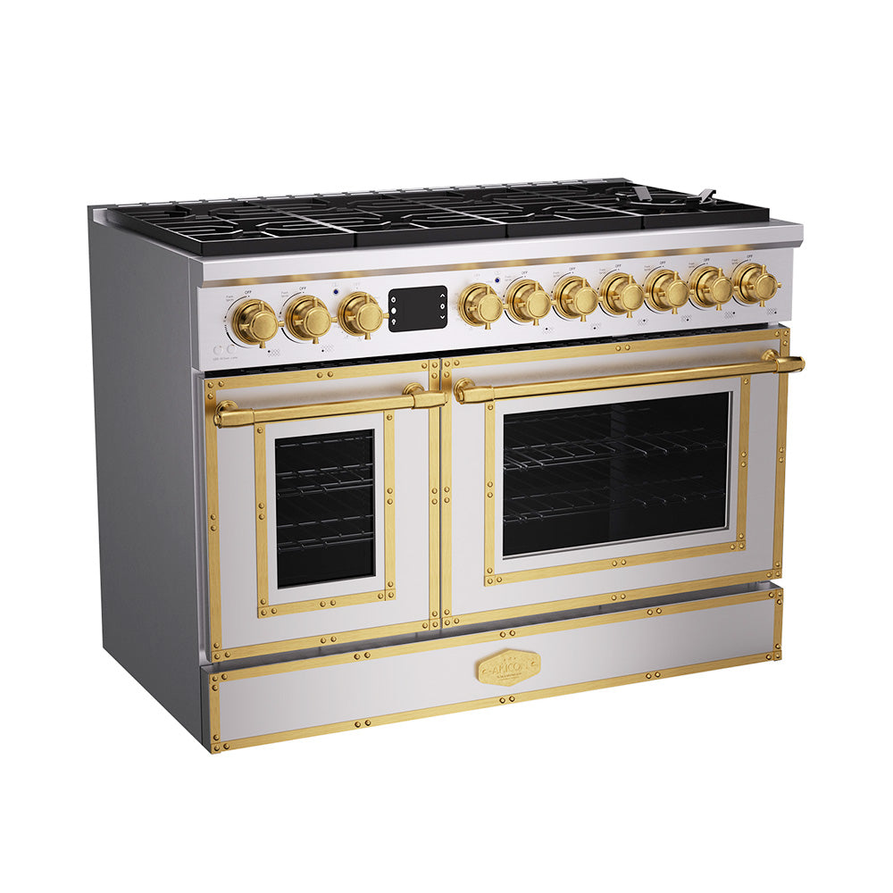 48“ Freestanding Custom Gas Range with 8 Sealed Burners Cooktop, Rapid Convection Oven, Natural Gas/LP Convertible - AK-G48N05A-2