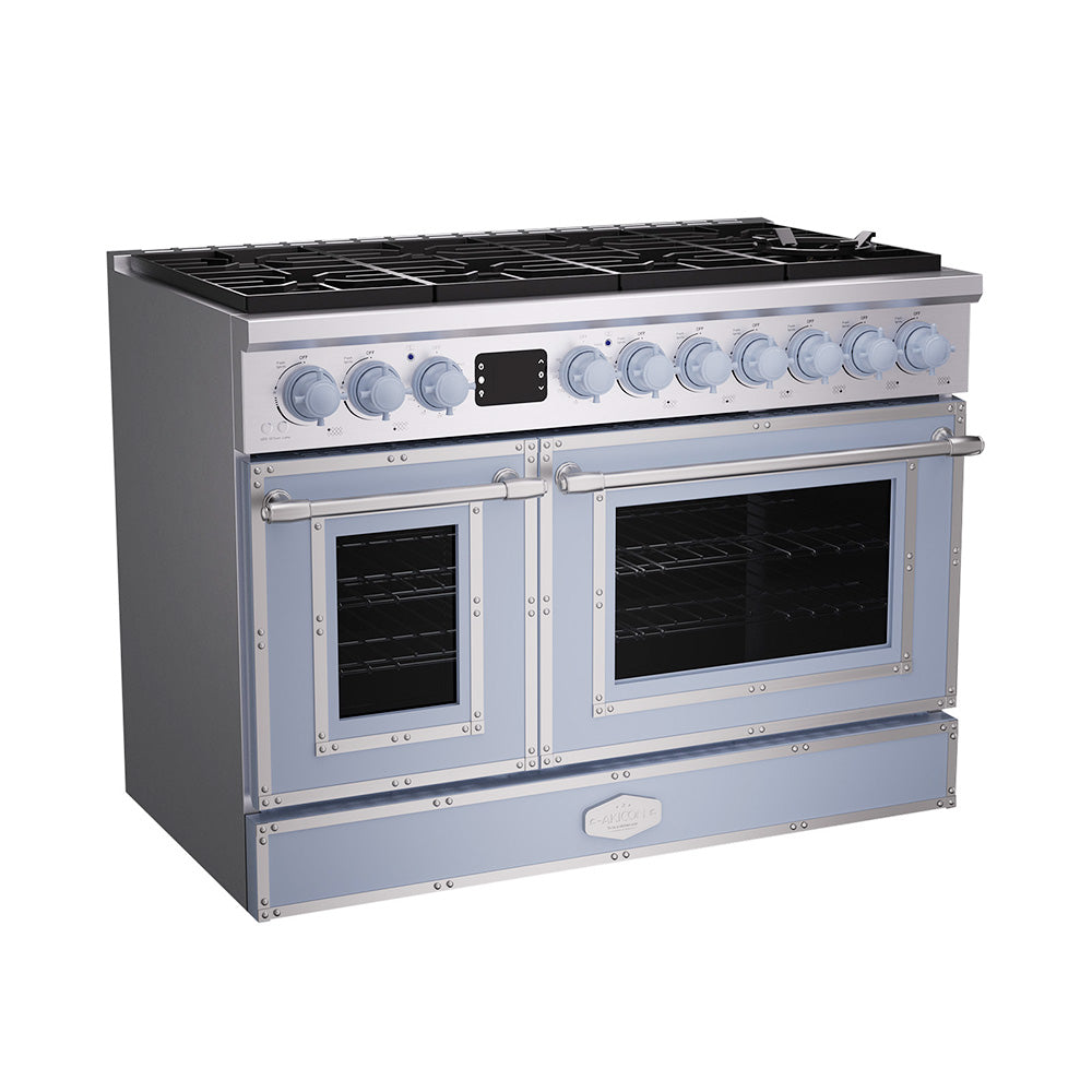 48“ Freestanding Custom Gas Range with 8 Sealed Burners Cooktop, Rapid Convection Oven, Natural Gas/LP Convertible - AK-G48N05A-2