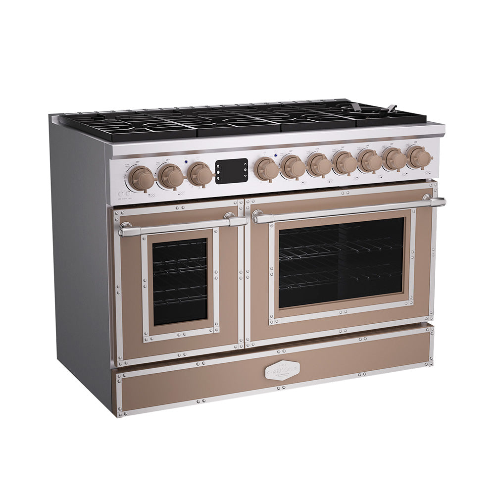 48“ Freestanding Custom Gas Range with 8 Sealed Burners Cooktop, Rapid Convection Oven, Natural Gas/LP Convertible - AK-G48N05A-2