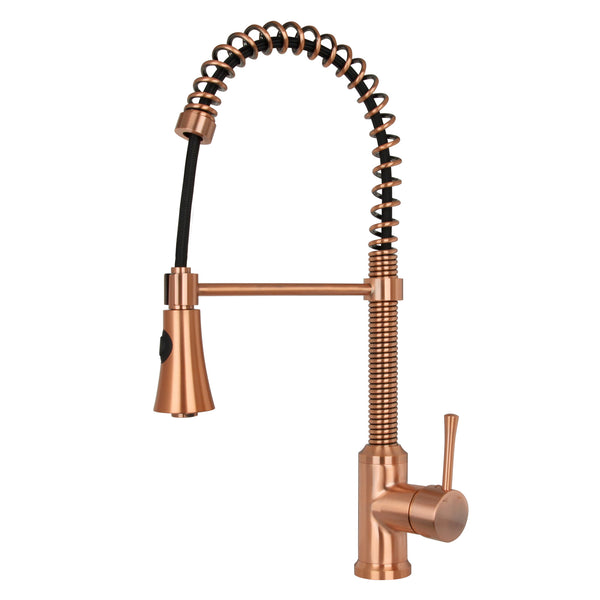 Copper Pre-Rinse Spring Kitchen Faucet, Single Level Solid Brass Kitchen Sink Faucets with Pull Down Sprayer - AK96565C