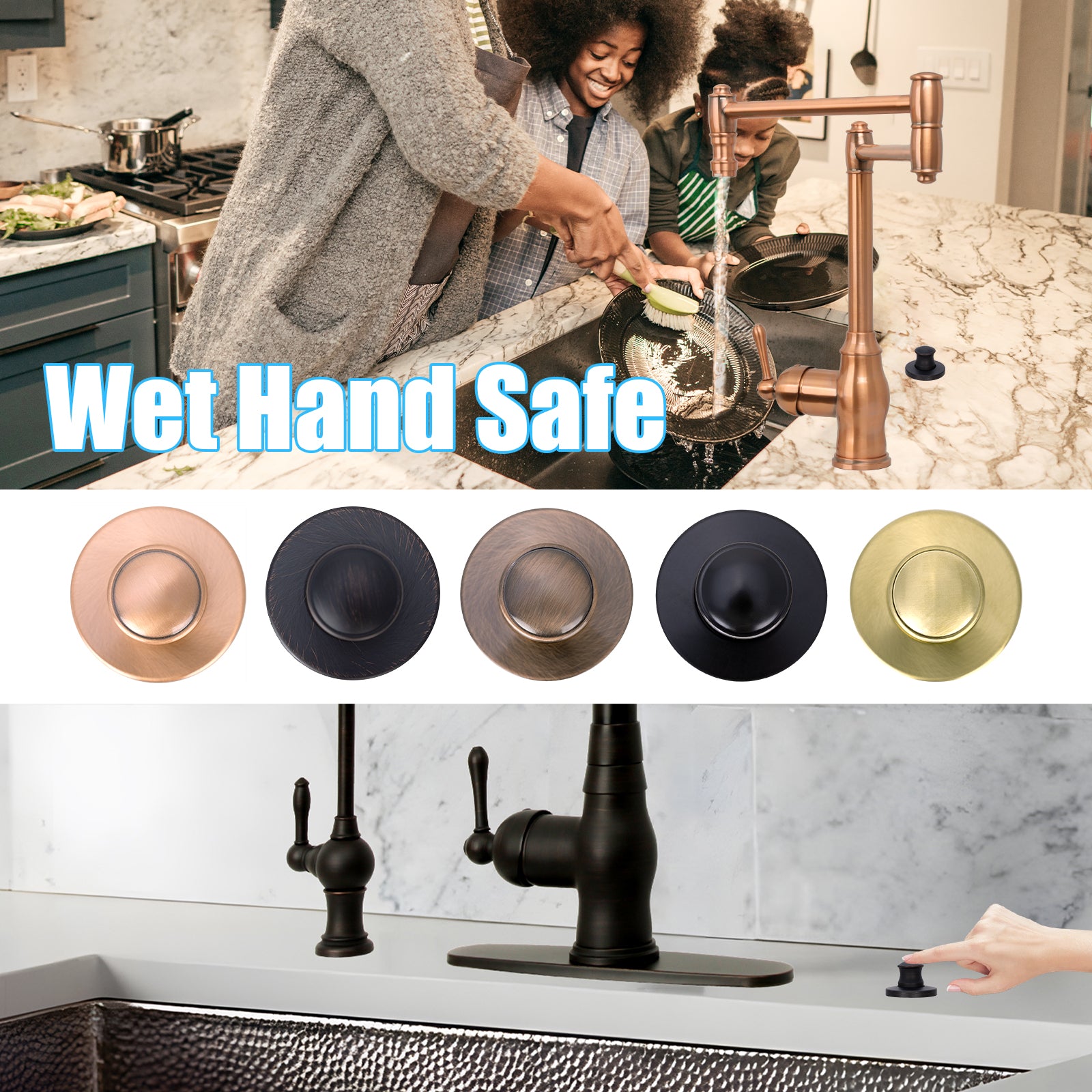 Akicon Copper Garbage Disposal Air Switch Kit, Dual Outlet Sink Top Waste Disposal On/Off Push Button with Brass Cover