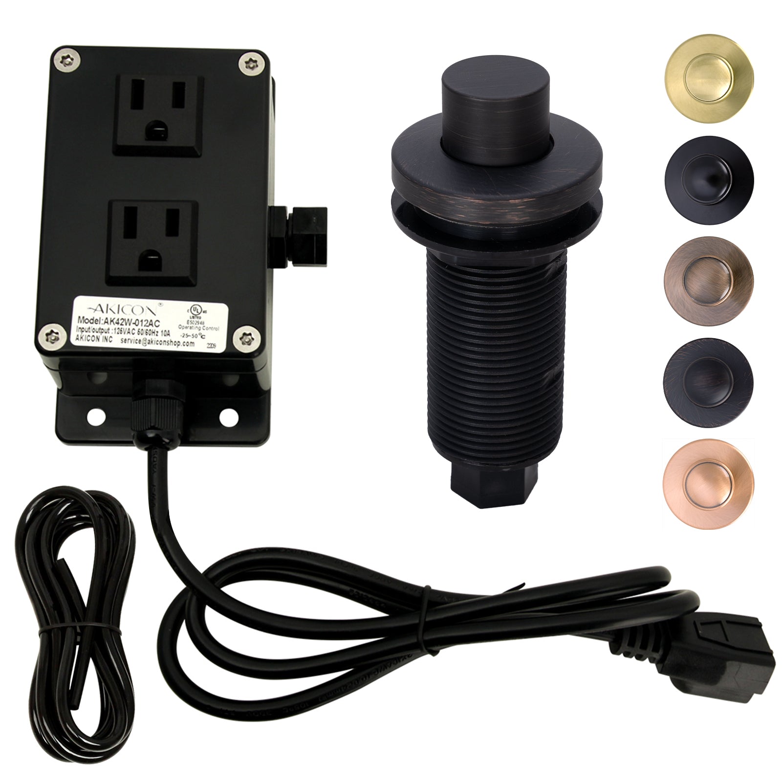 Akicon Copper Garbage Disposal Air Switch Kit, Dual Outlet Sink Top Waste Disposal On/Off Push Button with Brass Cover
