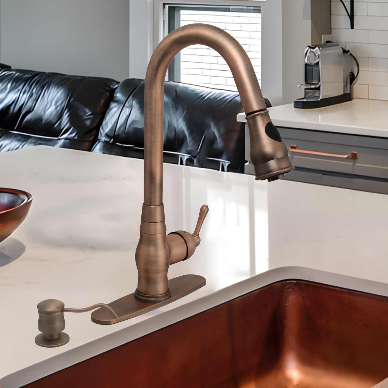 Built in Copper Soap Dispenser Refill from Top with 17 OZ Bottle - AK81006C