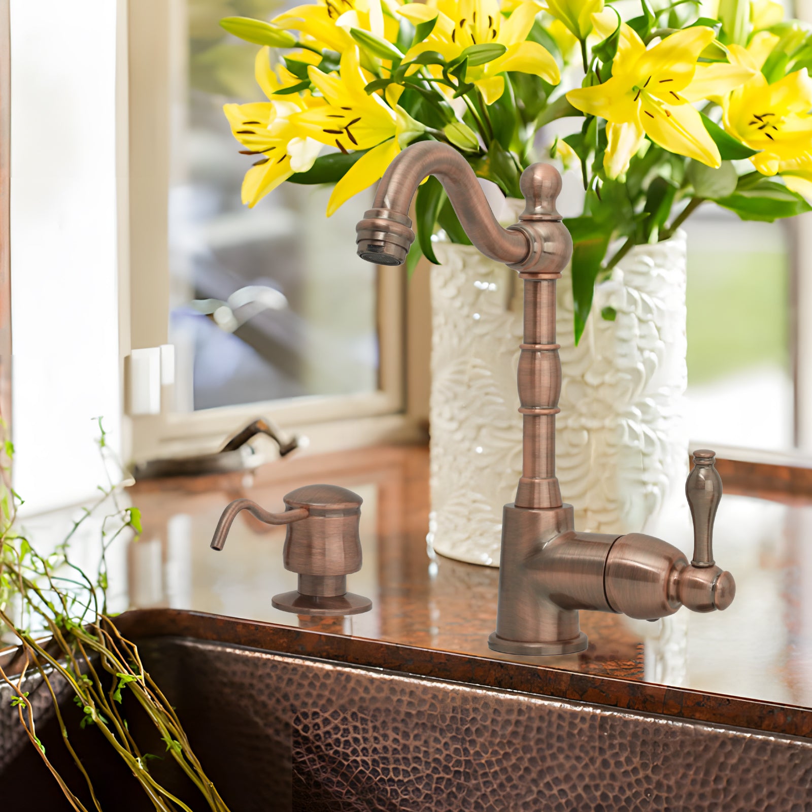 Built in Copper Soap Dispenser Refill from Top with 17 OZ Bottle - AK81006C