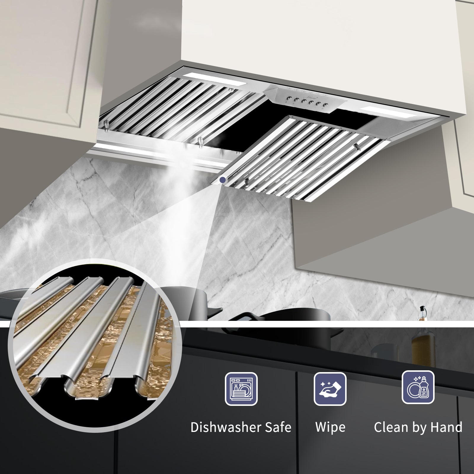 30" Range Hood Insert ,600 CFM Stainless Steel Kitchen Vent Hood with 4 Speeds 3CCT LED Lights - NX-19IS-30
