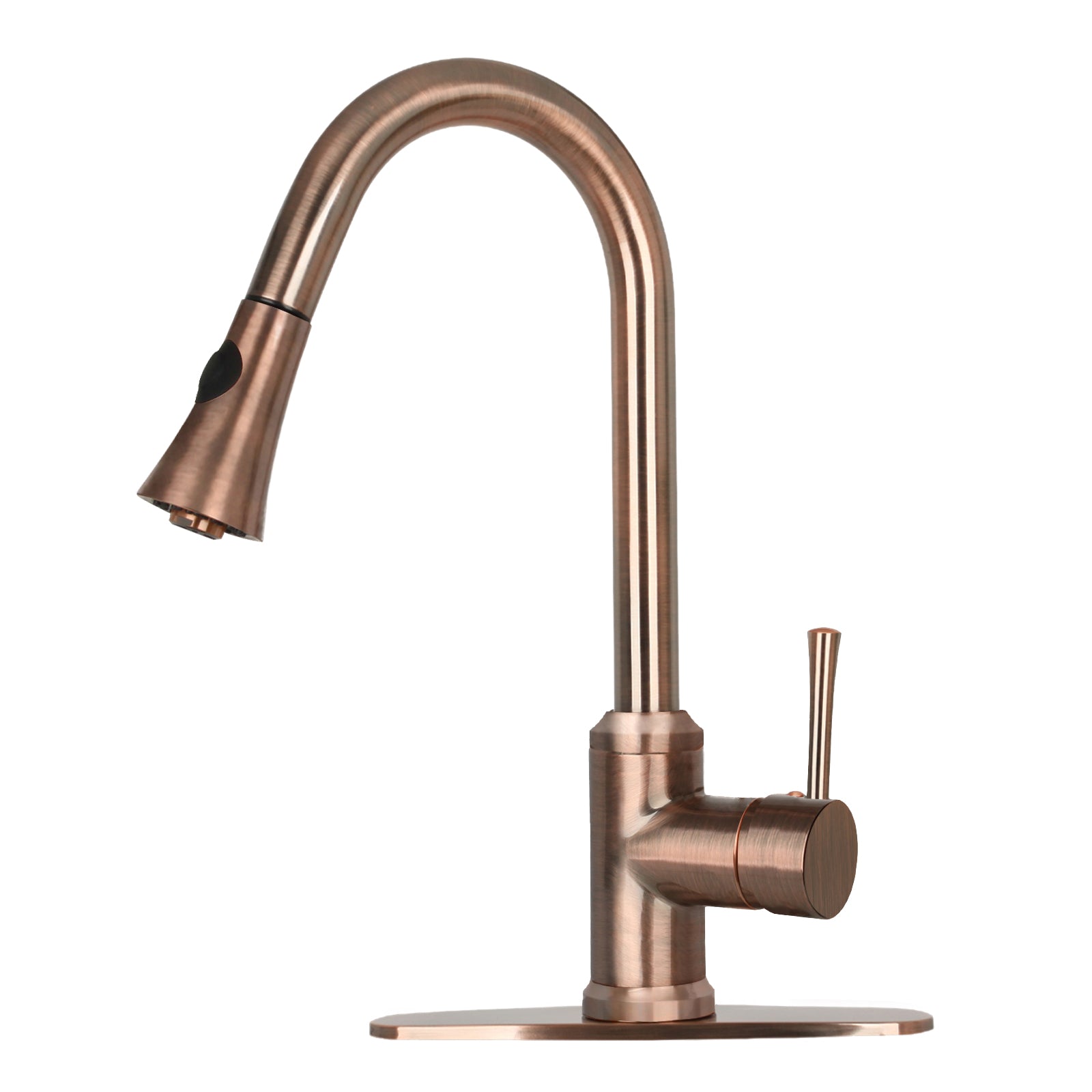 Copper Pull Out Kitchen Faucet with Deck Plate, Single Level Solid Brass Kitchen Sink Faucets with Pull Down Sprayer-AK96466C