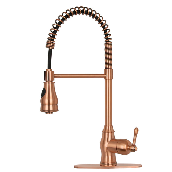 Copper Pre-Rinse Spring Kitchen Faucet, Single Level Solid Brass Kitchen Sink Faucets with Pull Down Sprayer - AK96518C