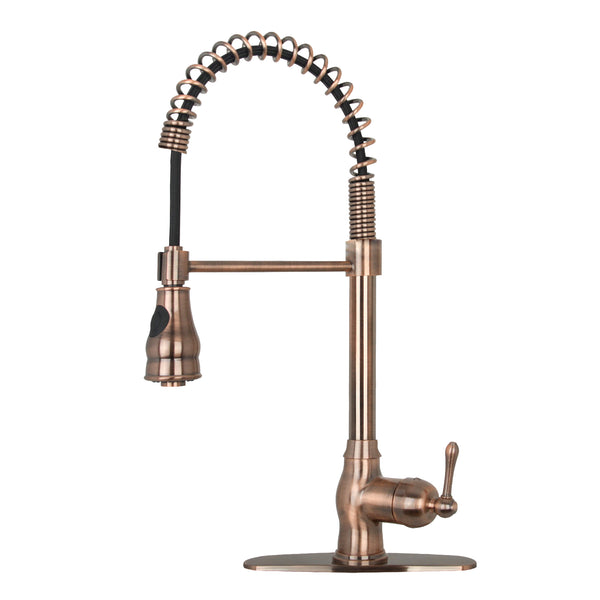 Copper Pre-Rinse Spring Kitchen Faucet, Single Level Solid Brass Kitchen Sink Faucets with Pull Down Sprayer - AK96518C