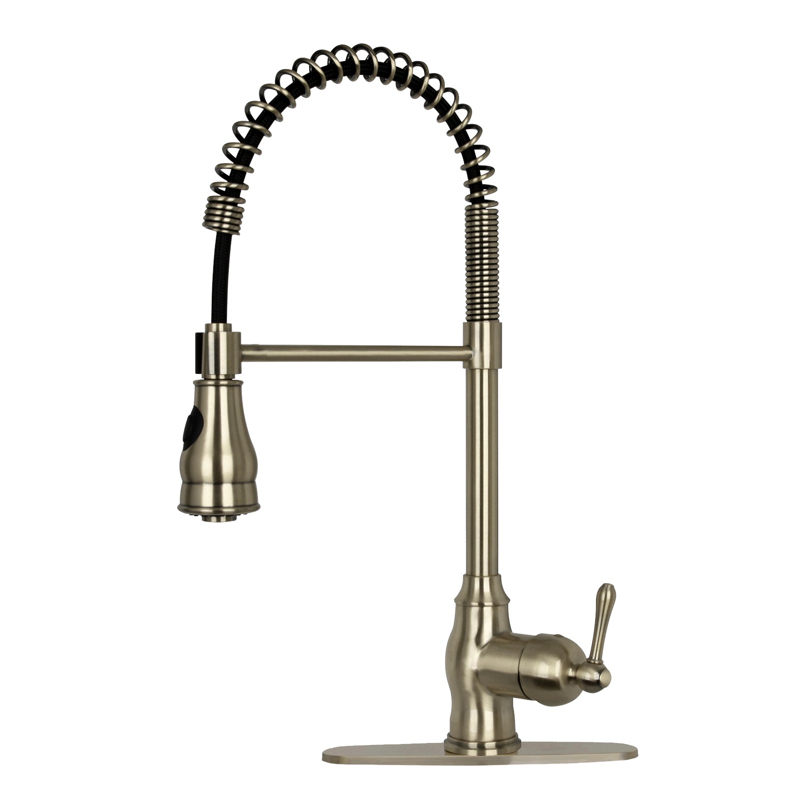 Brushed Gold Pre-Rinse Spring Kitchen Faucet, Single Level Solid Brass Kitchen Sink Faucets with Pull Down Sprayer - AK96518-BTG