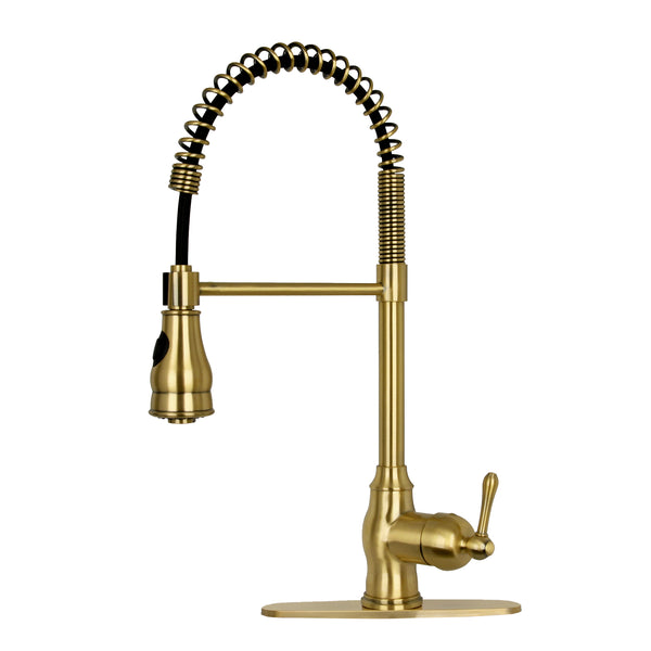 Copper Pre-Rinse Spring Kitchen Faucet, Single Level Solid Brass Kitchen Sink Faucets with Pull Down Sprayer - AK96518C