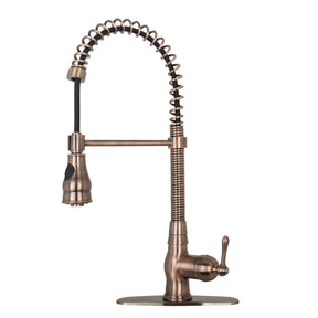 Antique Bronze Pre-Rinse Spring Kitchen Faucet, Single Level Solid Brass Kitchen Sink Faucets with Pull Down Sprayer - AK96518A-AB