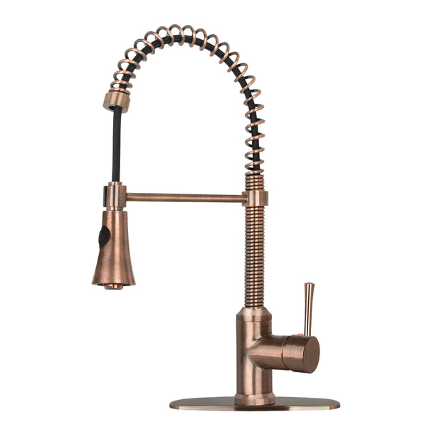 Copper Pre-Rinse Spring Kitchen Faucet, Single Level Solid Brass Kitchen Sink Faucets with Pull Down Sprayer - AK96565C