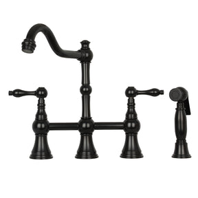 Two-Handles Copper Bridge Kitchen Faucet with Side Sprayer - AK96718C