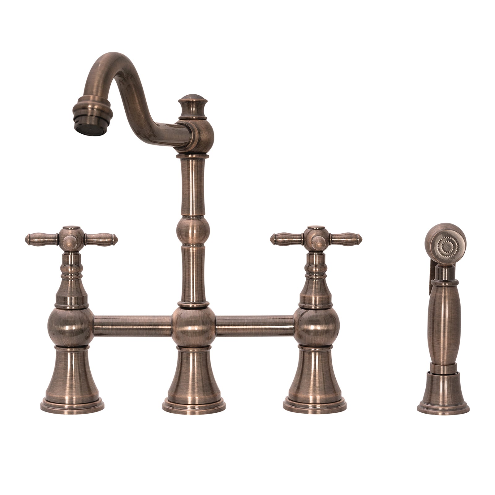 Akicon Bridge Kitchen Faucets - Solid Brass Kitchen Faucet with Side Sprayer- 2 Cross Handles Kitchen Sink Faucet