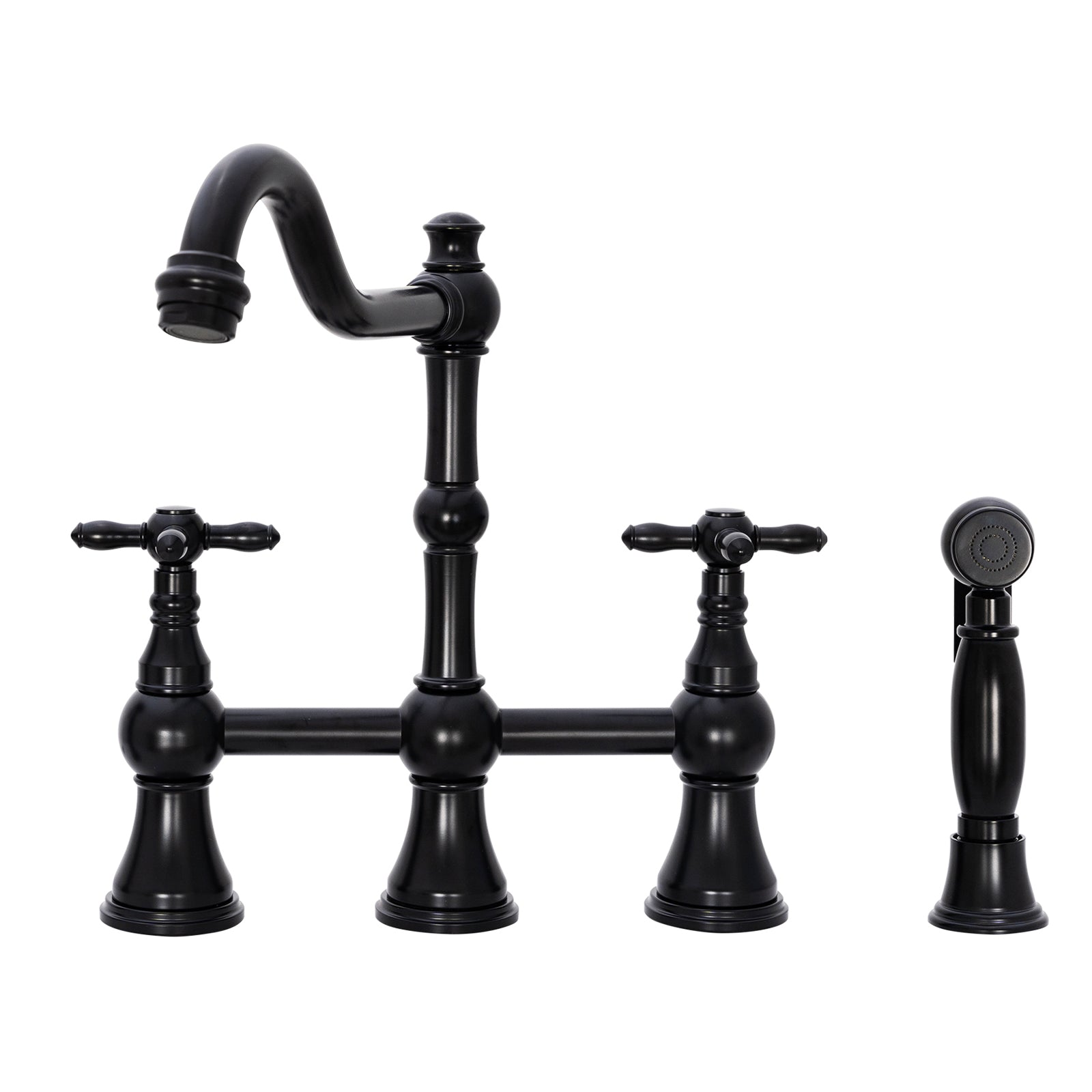 Akicon Bridge Kitchen Faucets - Solid Brass Kitchen Faucet with Side Sprayer- 2 Cross Handles Kitchen Sink Faucet